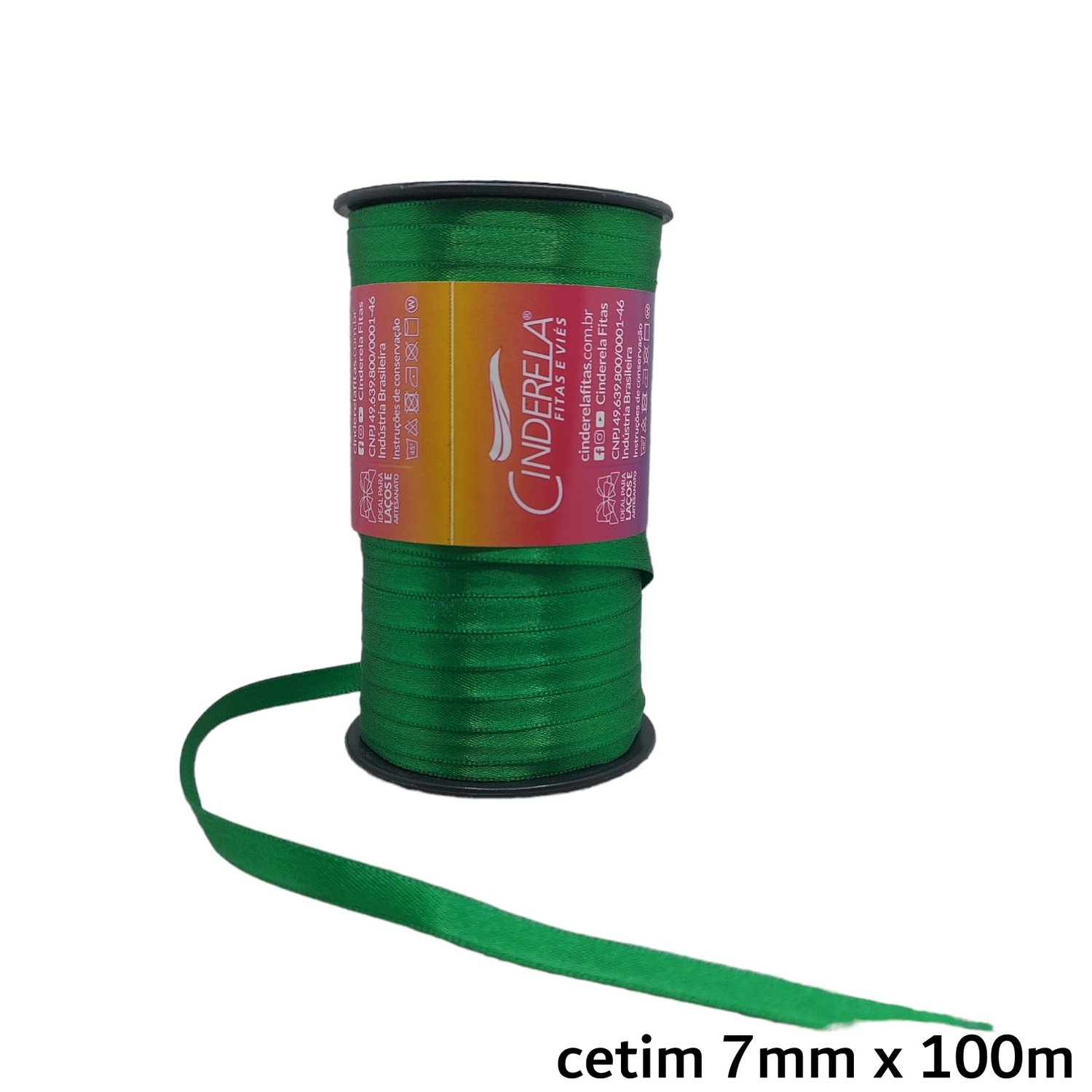 Fita Cetim Simples 7mm X 100m Verde Bandeira Cinderela Fescopan 6506