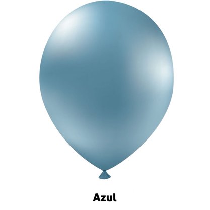 Balão de látex 9 pol. Cromado Metálico Azul - 25 unidades – Joy