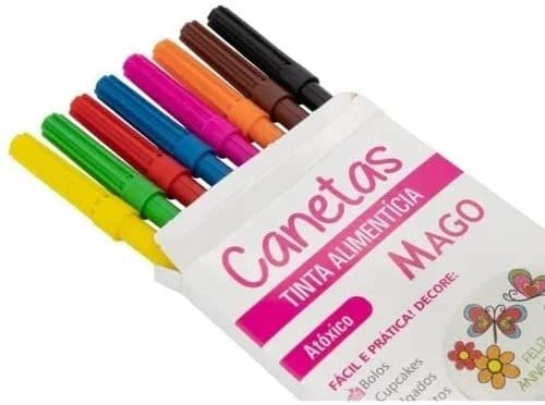 Canetas Tinta Alimentícia Recarregável com 8 Cores – Mago.
