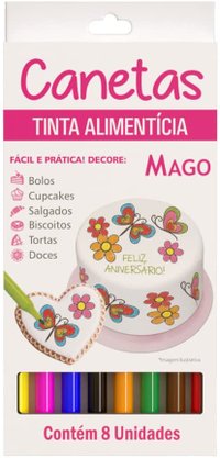 Canetas Tinta Alimentícia Recarregável com 8 Cores – Mago.