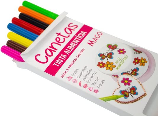 Canetas Tinta Alimentícia Recarregável com 8 Cores – Mago.