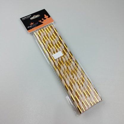 Canudo Kraft descartável de papel C/15  – Dourado - 6mm – Silver Festas