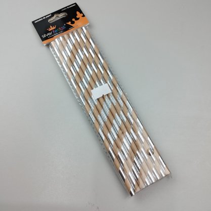 Canudo Kraft descartável de papel C/12  – Prateado - 6mm – Silver Festas