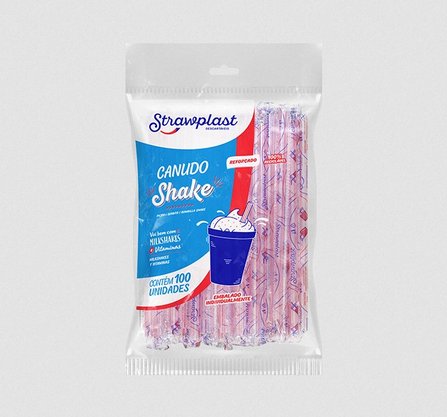 Canudo Shake 8mm com 100 un. (embalado individualmente) - Strawplast