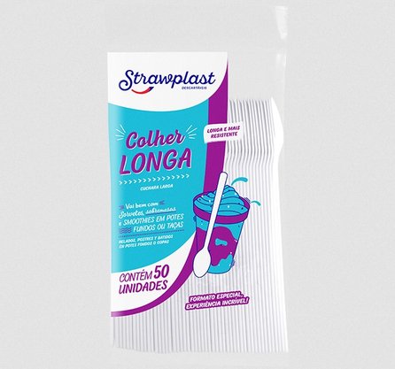 Colher Longa Roxa para Açaí com 50 un. - Strawplast
