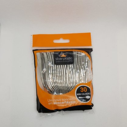Colher Metal Mini 10cm Prata – 30 unid – Silver Plastic 
