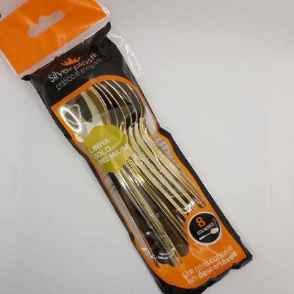 Colher Metal Refeição 17cm Ouro – 8 unid – Silver Plastic 