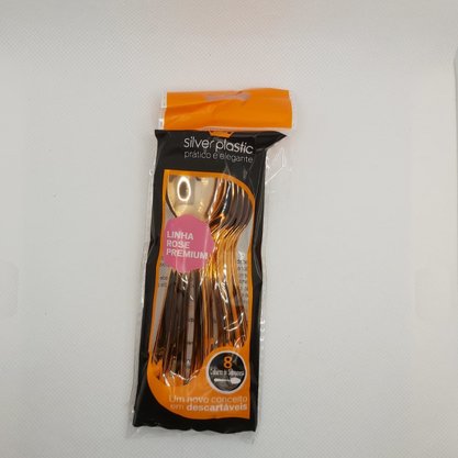 Colher Metal Sobremesa 13cm Rosê Gold – 8 unid – Silver Plastic 