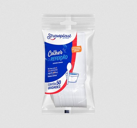 Colher Refeição Branca com 50 un. - Strawplast