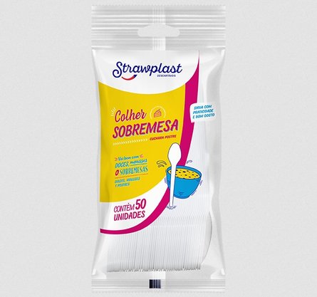 Colher Sobremesa Branca com 50 un. - Strawplast