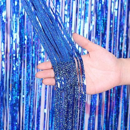 Cortina Metalizada Decorativa Festa 1x2m Azul 