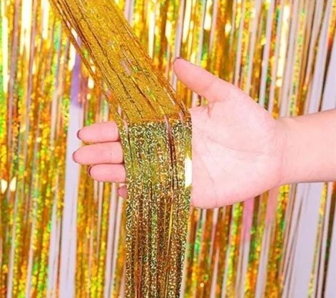 Cortina Metalizada Decorativa Festa 1x2m Dourada 