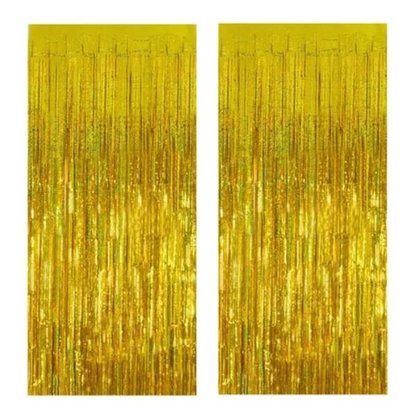 Cortina Metalizada Decorativa Festa 1x2m Dourada 