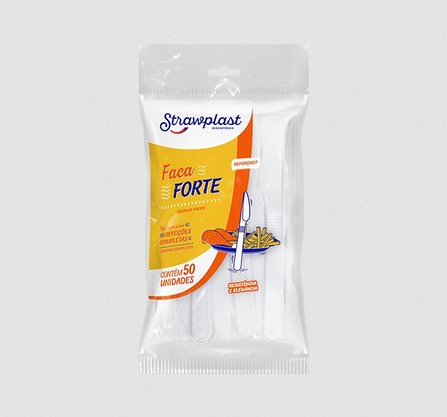 Faca Forte Refeição Branca com 20 un. - Strawplast
