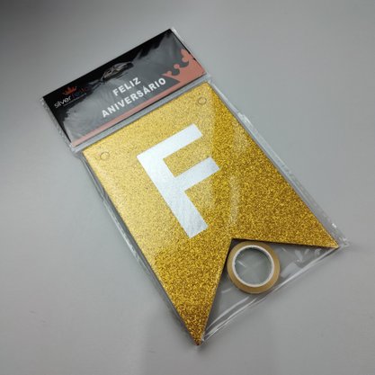 Faixa Feliz Aniversário – Dourada Glitter – Silver Festas