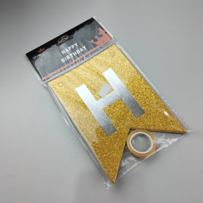 Faixa Happy Birthday – Dourada Glitter – Silver Festas