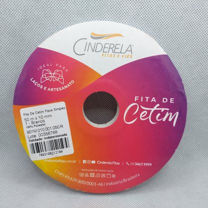 Fita Cetim Simples 10mm x 50m Branca - Cinderela 