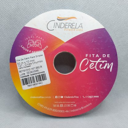 Fita Cetim Simples 10mm x 50m Cinza Chumbo – Cinderela