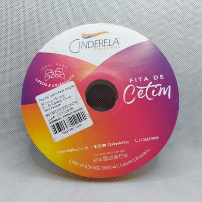 Fita Cetim Simples 15mm x 50m Amarelo Ouro - Cinderela