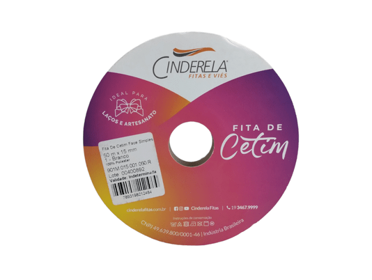 Fita Cetim Simples 15mm x 50m Branca – Cinderela
