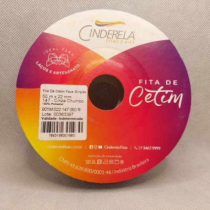Fita Cetim Simples 22mm x 50m Cinza Chumbo – Cinderela