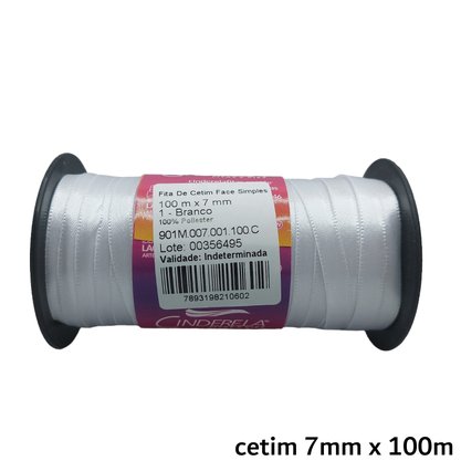 Fita Cetim Simples 7mm x 100m Branca – Cinderela