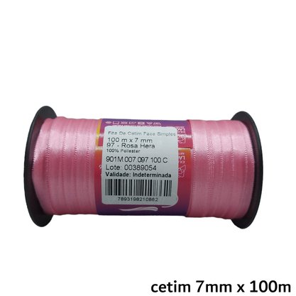 Fita Cetim Simples 7mm x 100m Rosa Hera – Cinderela