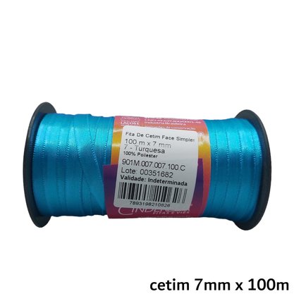 Fita Cetim Simples 7mm x 100m Turquesa – Cinderela