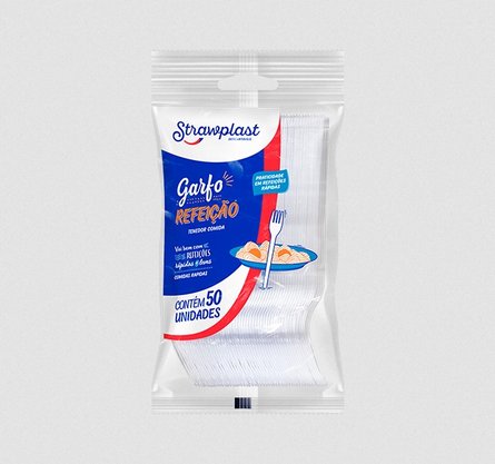 Garfo Refeição Branco com 50 un. - Strawplast