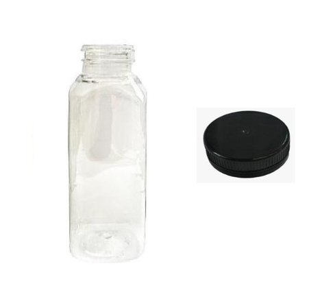 Garrafa Quadrada 300ml PET com Tampa Lacre Preta – 4 Unidades