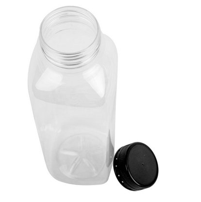 Garrafa Quadrada 300ml PET com Tampa Lacre Preta – 4 Unidades