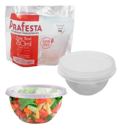 Pote Bowl com tampa 250ml – 20 unidades - Prafesta