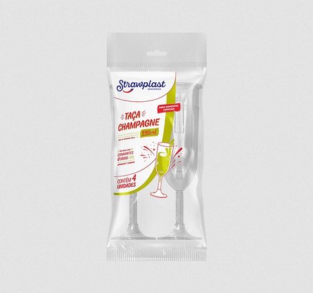 Taça Champanhe 220ml transparente (Cristal) com 4 un. – Strawplast 