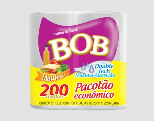 Toalha de Papel Bob Folha Dupla 20cm X 22cm - 2 rolos com 100 toalhas