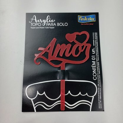 Topo de Bolo Acrílico – Amor Vermelho - Festcolor