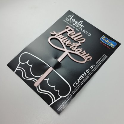 Topo de Bolo Acrílico – Feliz Aniversário Rose Gold - Festcolor