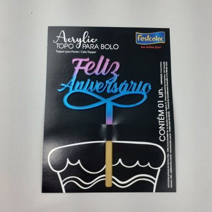 Topo de Bolo Acrílico – Feliz Aniversário Tricolor- Festcolor