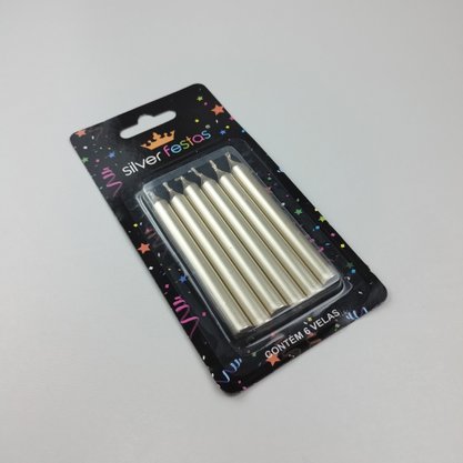 Vela Silver Palito – Dourado C/6 – Silver Festas