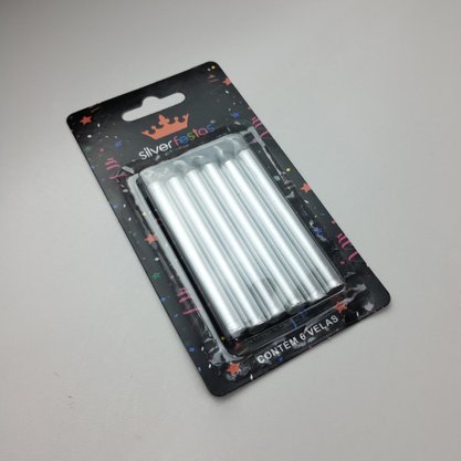 Vela Silver Palito – Prateada C/6 – Silver Festas