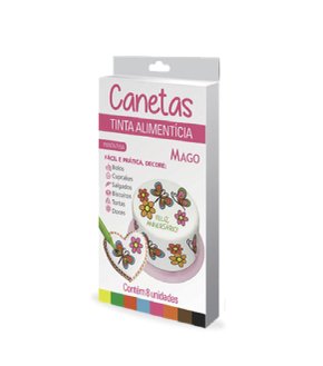 Canetas Tinta Alimentícia Recarregável com 8 Cores – Mago.