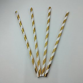 Canudo descartável de papel – Listra Ouro Metal - 6mm – Make+
