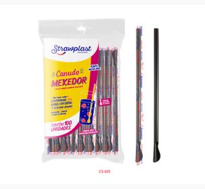 Canudo Mexedor Preto com 100 un. (embalado individualmente) - Strawplast