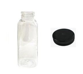 Garrafa Quadrada 300ml PET com Tampa Lacre Preta – 4 Unidades