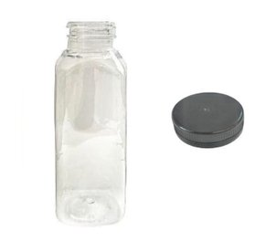 Garrafa Quadrada 500ml PET com Tampa Lacre Preta – 4 Unidades   