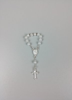 Lembrança Mini Terço Branco com prata com 6 unidades - Massari