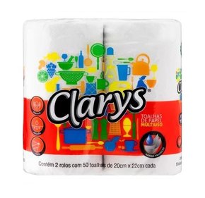 Papel Toalha 20cm x 22cm folha dupla dois rolos - Clarys