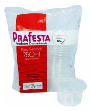 Pote redondo PP com tampa 250ml – 24 unidades - Prafesta