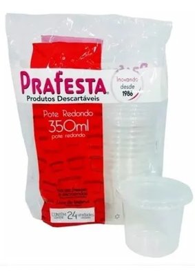 Pote redondo PP com tampa 350ml – 24 unidades - Prafesta