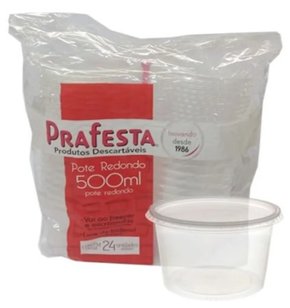 Pote redondo PP com tampa 500ml – 24 unidades - Prafesta