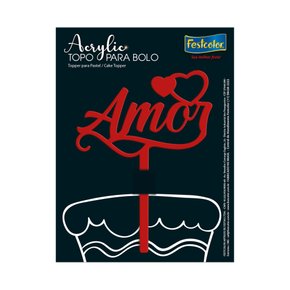 Topo de Bolo Acrílico – Amor Vermelho - Festcolor
